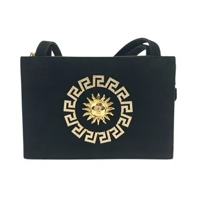 Versace Suede Sunburst Shoulder Tote Bag In Black