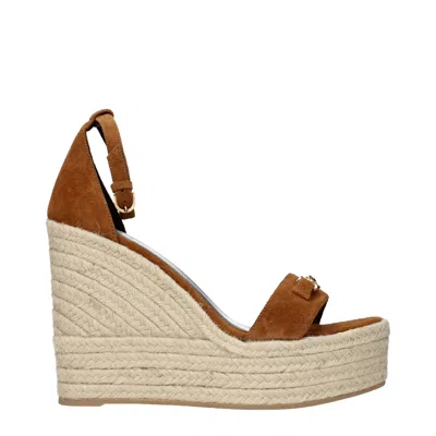 Versace Suede Wedge Sandal In Brown