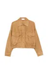 Versace Beige Suede Pointed Collar Elasticated Hem Jacket In Brown