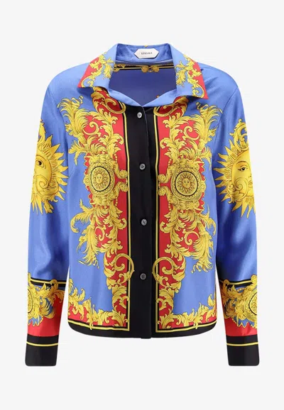 Versace Sun Print Long-sleeved Silk Shirt In Multi