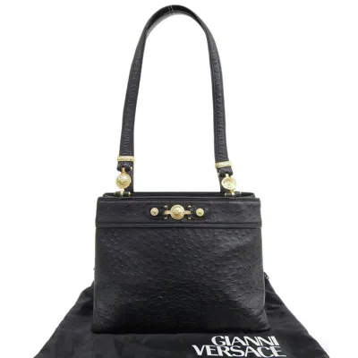 Versace Sunburst Leather Shoulder Bag In Black