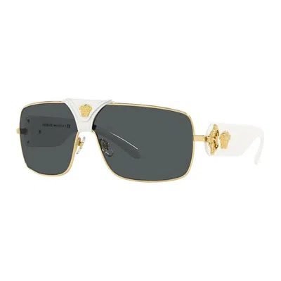 Versace Sunglasses Rectangle Full Rim, Gold/white Frame And Grey Lens Ve2207q134187