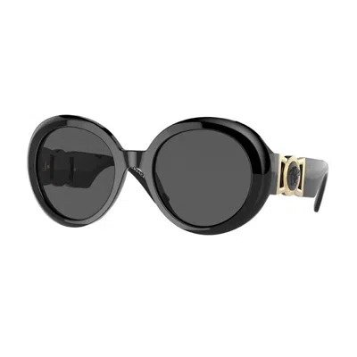 Versace Sunglasses Round Full Rim, Black Frame And Dark Grey Lens Ve4414gb1/87