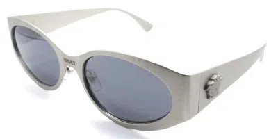 Pre-owned Versace Sunglasses Ve 2263 1266/6g 56-18-140 Matte Silver / Lt Grey Mirror Black In Gray