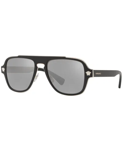 Versace Sunglasses, Ve2199 In Matte Black,light Grey Mirror Silver