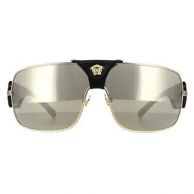 Pre-owned Versace Sunglasses Ve2207q 1002/5 Shiny Black With Gold Brown Gray Gold Mirror