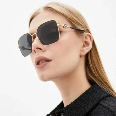 Pre-owned Versace Sunglasses Ve2227 100287 Gold Dark Gray Square Medusa