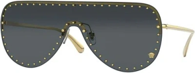 Pre-owned Versace Sunglasses Ve2230b 100287 45mm Gold / Dark Grey Lens In Gray