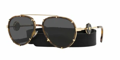 Pre-owned Versace Sunglasses Ve2232 147087 61mm Havana / Dark Grey Lens In Gray