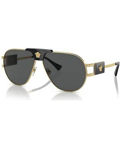 Pre-owned Versace Sunglasses Ve2252 100287 63mm Gold / Dark Grey Lens In Gray