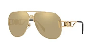 Pre-owned Versace Sunglasses Ve2255 100203 63mm Gold / Clear Mirror Real Yellow Gold Lens