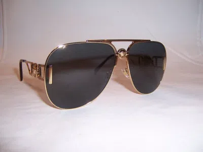 Pre-owned Versace Sunglasses Ve2255 100287 Gold/gray 63mm Authentic 2255