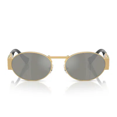 Versace Green Mirror Silver Oval Unisex Sunglasses Ve2264 100230 56 In Gold
