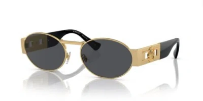 Pre-owned Versace Sunglasses Ve2264 100287 Matte Gold Dark Grey Lens Round Authentic In Gray