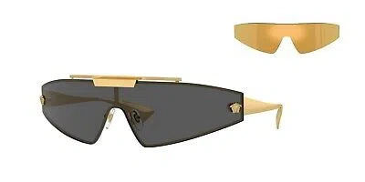 Pre-owned Versace Sunglasses Ve2265 100287 Gold / Dark Grey & Mirror Gold Lens In Gray