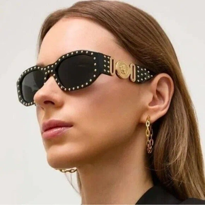 Pre-owned Versace Sunglasses Ve4361 539787 Medusa Biggie Black Gold Studs Rectangle