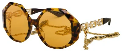 Pre-owned Versace Sunglasses Ve4395f 51197 59mm Havana / Orange Lens