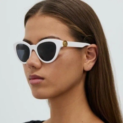Pre-owned Versace Sunglasses Ve4435 314/87 Optic White Medusa Cat Eye In Gray