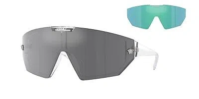 Pre-owned Versace Sunglasses Ve4461 1486v Crystal / Grey Mirror Black & Mirror Blue Lens
