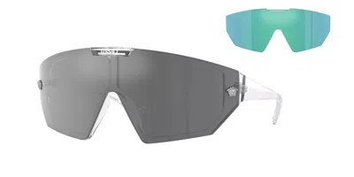Pre-owned Versace Sunglasses Ve4461 1486v Crystal / Grey Mirror Black & Mirror Blue Lens