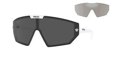 Pre-owned Versace Sunglasses Ve4461 31487 47mm White / Dark Grey & Mirror Silver Lens In Gray