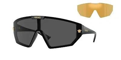 Pre-owned Versace Sunglasses Ve4461 Gb187 47mm Black / Dark Grey & Mirror Gold Lens In Gray