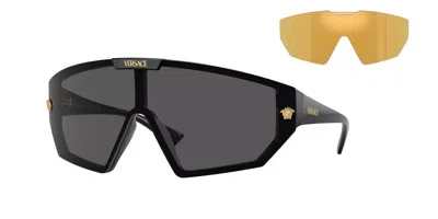 Pre-owned Versace Sunglasses Ve4461 Gb187 47mm Black / Dark Grey & Mirror Gold Lens In Gray