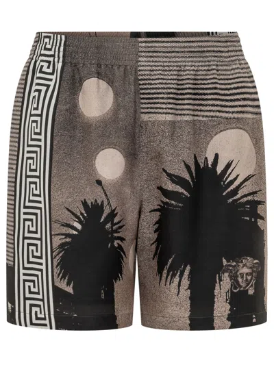 Versace Sunset Palms Shorts In Light Teal