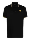 Versace Black Polo Shirt With Classic Collar And Medusa Embroidery In Black