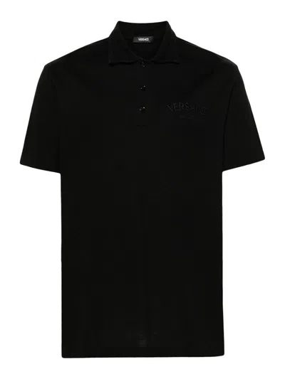 Versace Milano Stamp Polo Shirt In Black