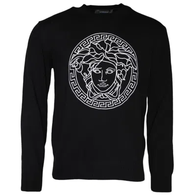 Pre-owned Versace Sweater Black Medusa Embroidery Crew Neck Pullover It52/us42/xl 1260usd