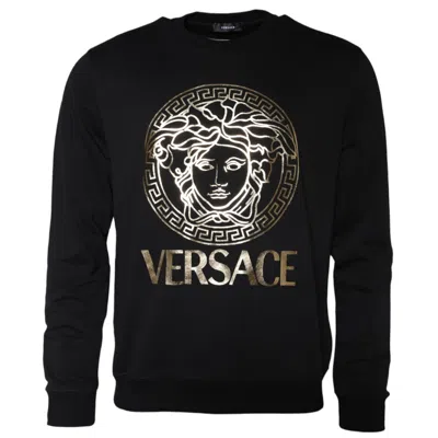 Pre-owned Versace Sweater Black Medusa Fleece Cotton Crew Neck Sweatshirt S.xl Rrp 1260usd