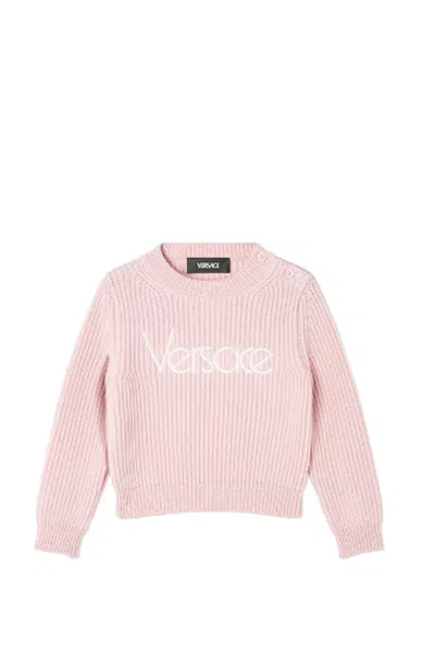 Versace Babies' Embroidered-logo Knitted Jumper In Rose