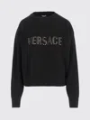 Versace Studs Logo Embroidery Wool Knit Sweater Black In Black