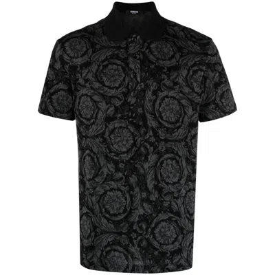 Versace Barocco Print Polo T-shirt In Grey