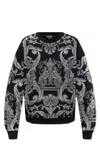 Versace Baroque Crew Neck Sweaters In Black