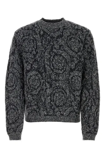 Versace Jacquard-knit Cotton-blend Sweater In Black