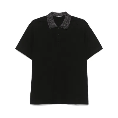 Versace Logo-embroidered Cotton Polo Shirt In Black