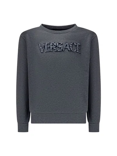 Versace Sweatshirt Fleece Cocco Logo Embroidery In Gray