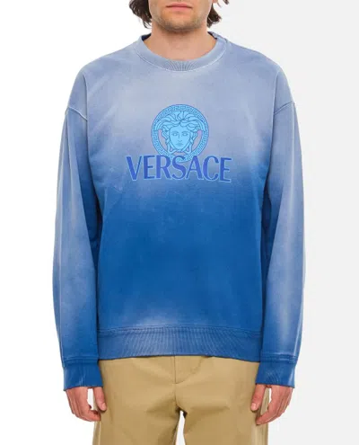 Versace 渐色logo印花棉卫衣 In Blue
