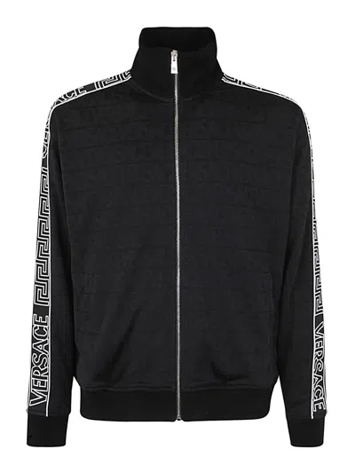 Versace Allover-pattern Cotton Track Jacket In Black