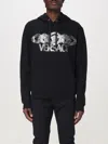 Versace Intricate Logo Print Sweatshirt With Kangaroo Pocket In Black