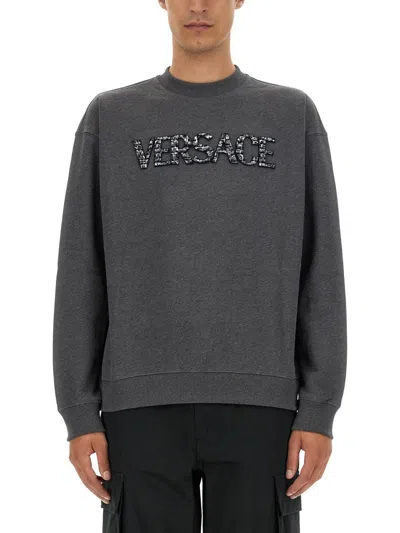 Versace Sweatshirt With Crocodile Logo In Grey
