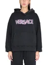 Versace Stud-embellished Logo Cotton Hoodie In Black