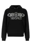Versace Intricate Logo Print Sweatshirt With Kangaroo Pocket In Black