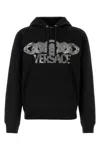 Versace Intricate Logo Print Sweatshirt With Kangaroo Pocket In Black