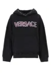 Versace Stud-embellished Logo Cotton Hoodie In Black
