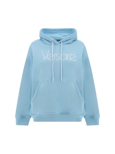 Versace Sweatshirts In Pale Blue+bianco