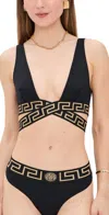 Versace Bikini Top With Greca Motif In Black Polyamide Woman In Black