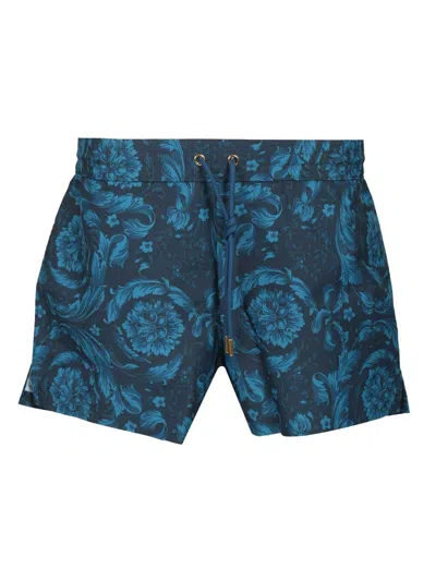 Versace Swim Boxer Nylon Golfo Recycled Fabric All Over Baroque Print Swimwear Blue